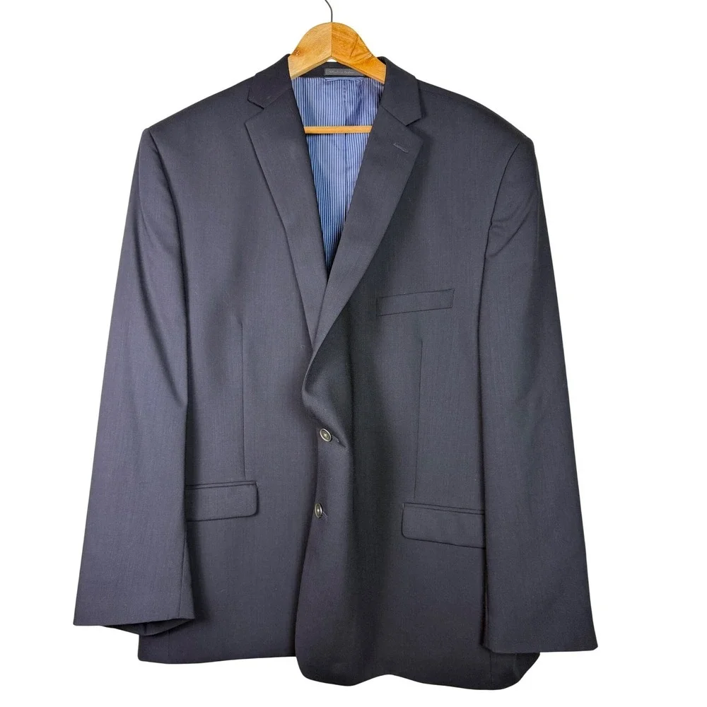 Calvin Klein Blazer Men 52 R Navy Blue Wool Blend 2-Button Suit Jacket